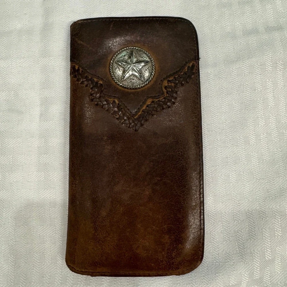Nadim USA Rodeo Wallet Mens OS Brown Leather Western Star Concho Long Bifold